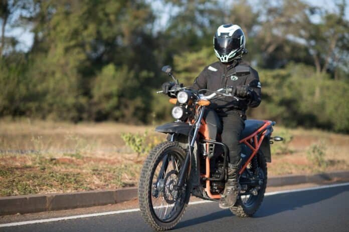 A motorcycle rider on Kibo bike.